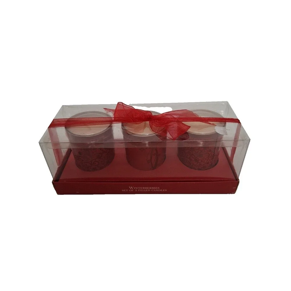 WinterBerries Set of  3 Red Votives BOXED Filled CHRISTMAS CANDLES New